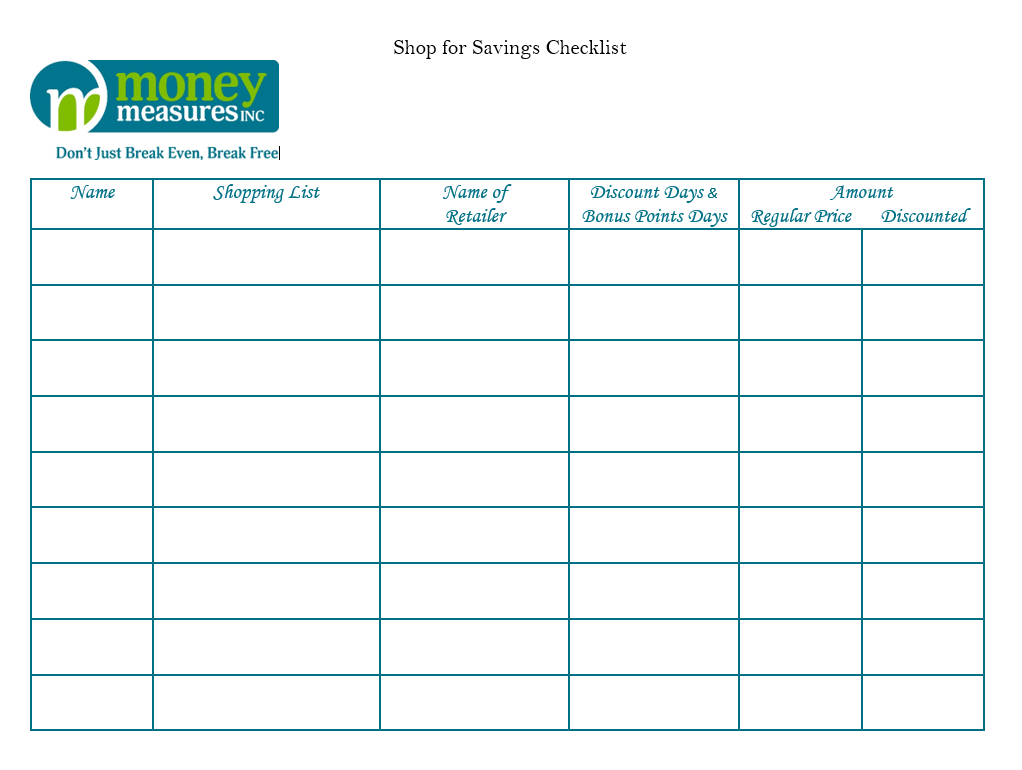 Budgets and Discounts - Shop for Savings Checklist